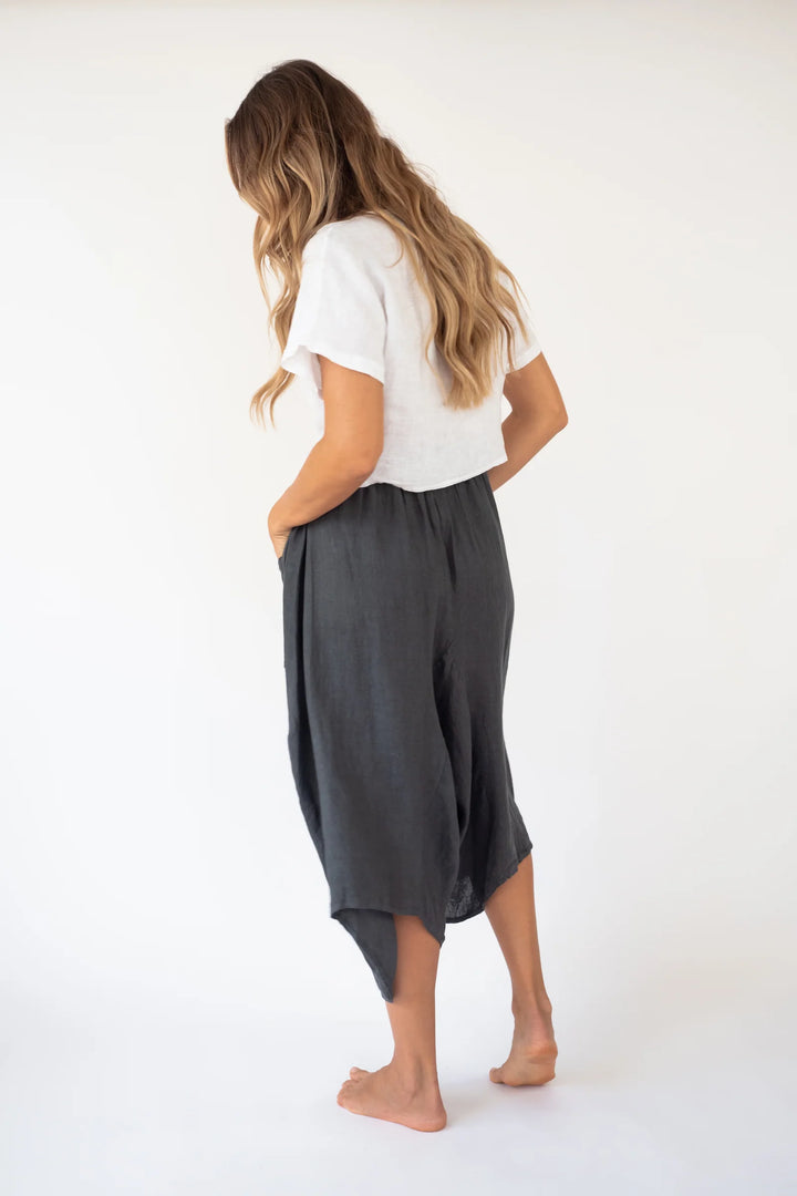 Meo Linen Crop Harem Pants (Charcoal)