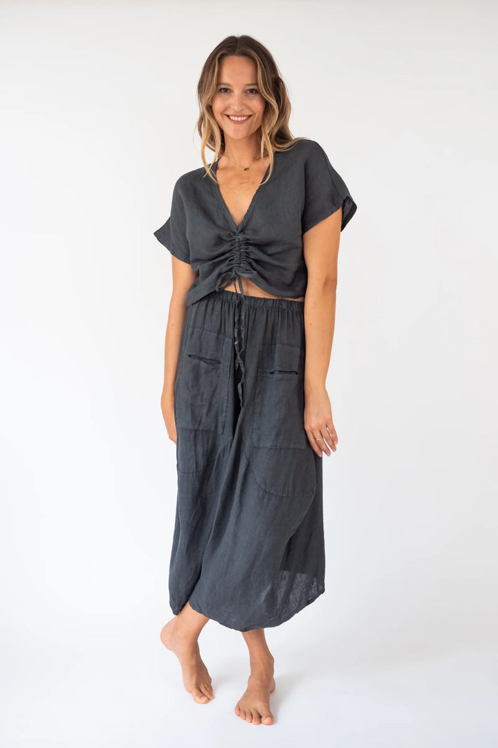 Meo Linen Crop Harem Pants (Charcoal)