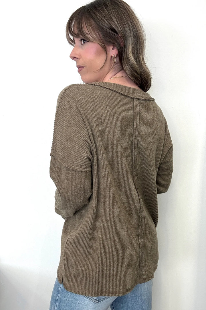 Zen Brushed V Neck Sweater (Mocha)