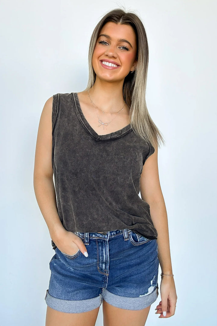 Zen Mineral Wash Cotton Tank (Ash Black)
