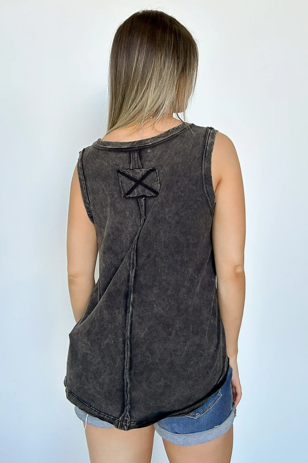 Zen Mineral Wash Cotton Tank (Ash Black)