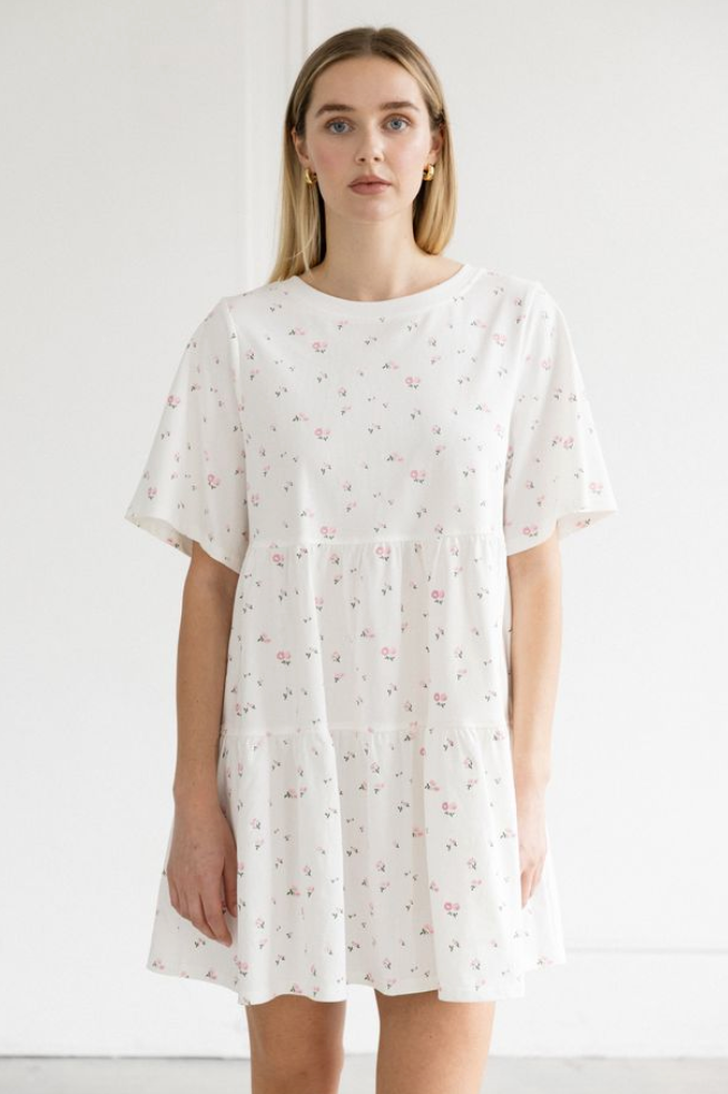 Brunette The Label T-Shirt Dress (Cream/Pink)