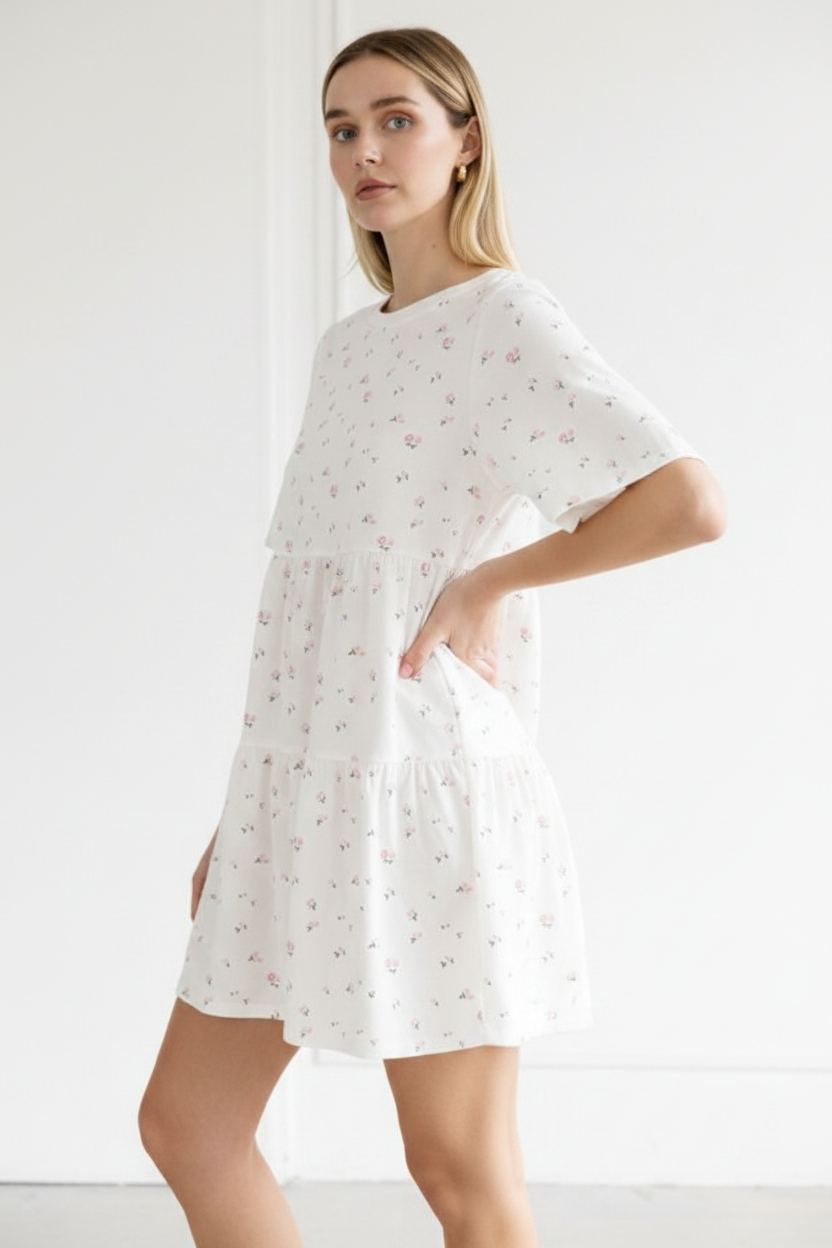 Brunette The Label T-Shirt Dress (Cream/Pink)