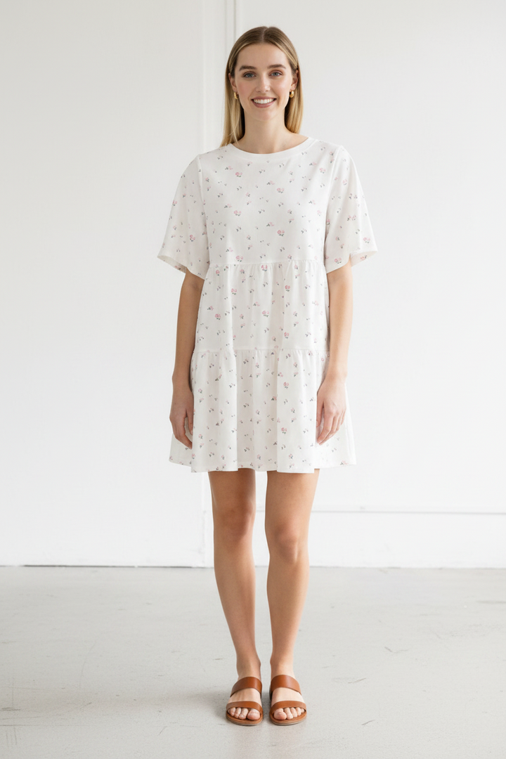 Brunette The Label T-Shirt Dress (Cream/Pink)