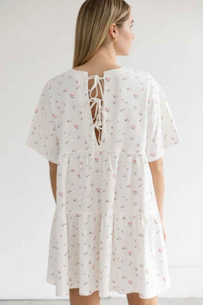 Brunette The Label T-Shirt Dress (Cream/Pink)