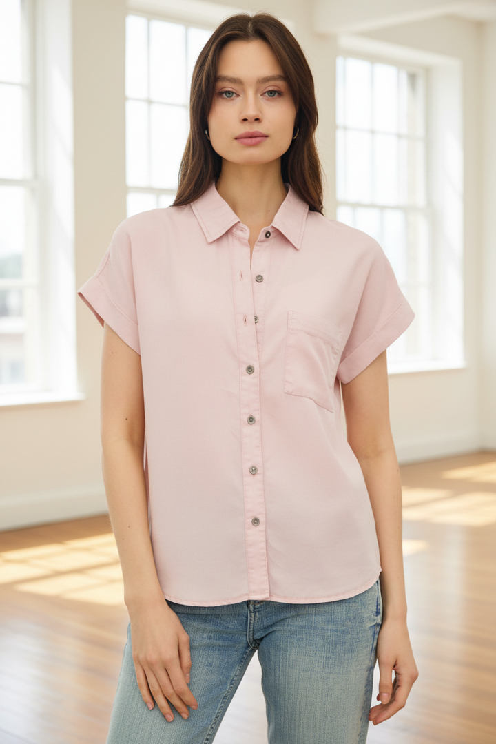 Be Cool Tencel Button Down Tee (Pink)