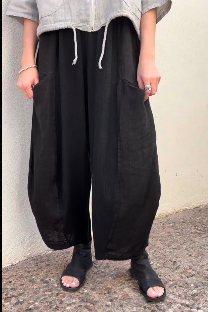 Meo Linen Barrel Pant (Black)