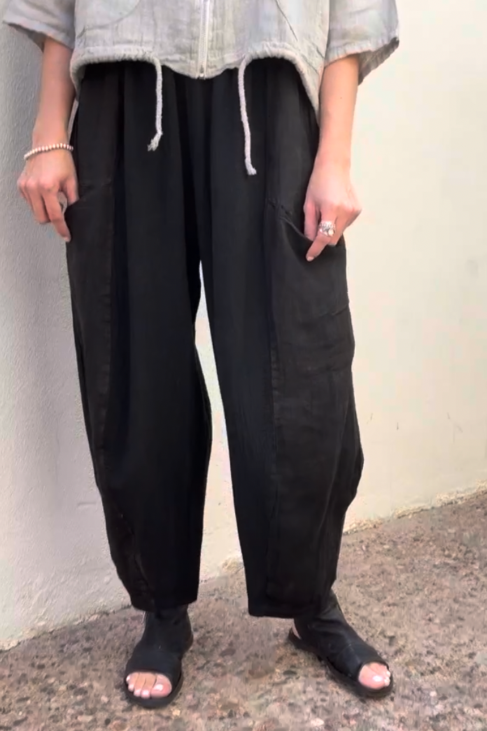 Meo Linen Barrel Pant (Black)