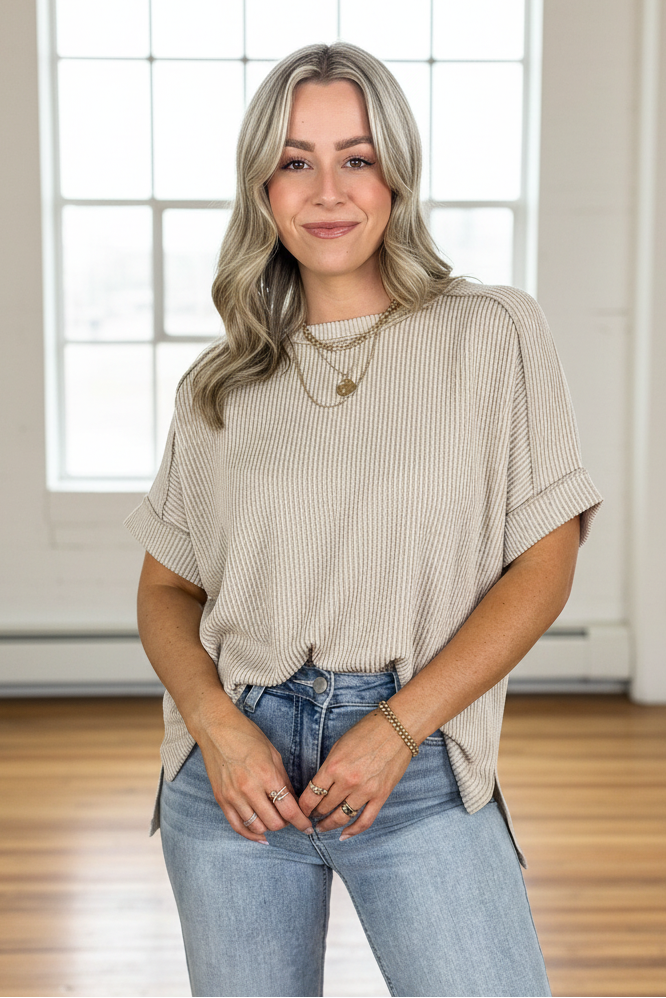 Zen Rib Round Neck Tee (Sand)