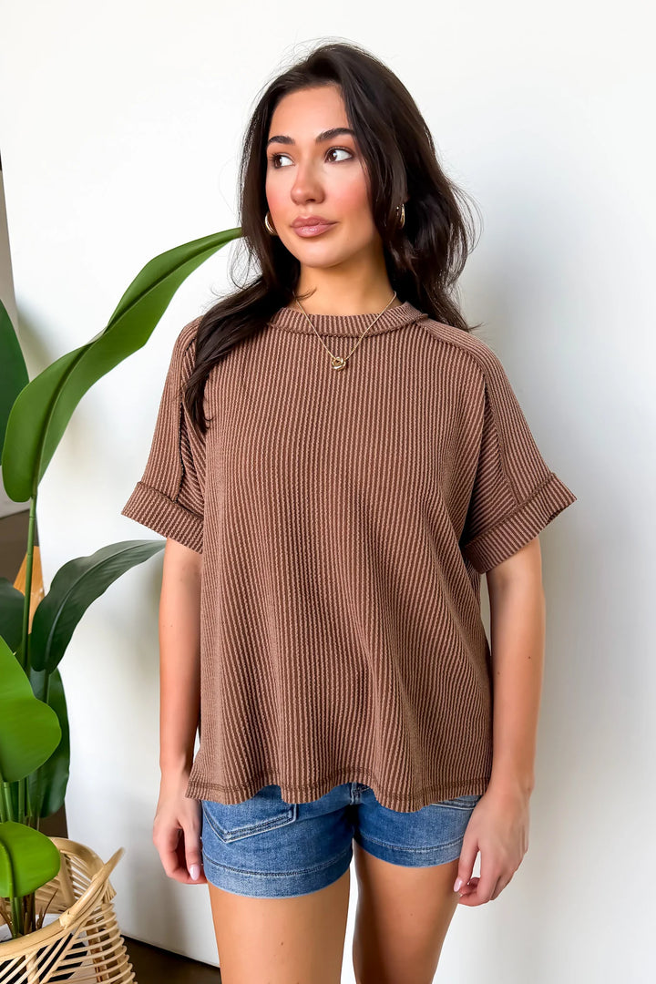 Zen Rib Round Neck Tee (Brown)