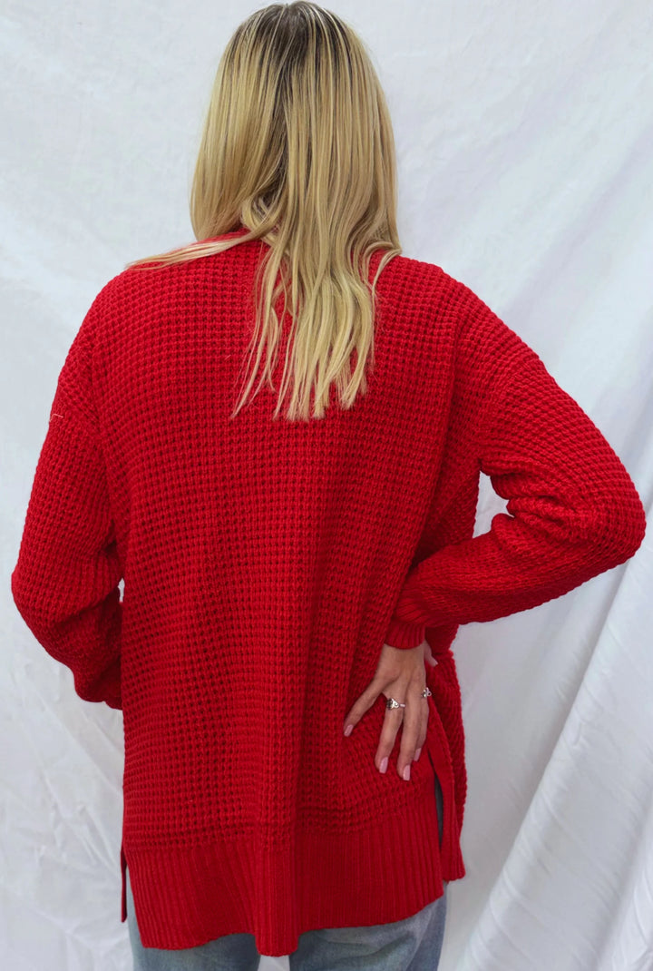 Zen Waffle Knit Cardigan (Ruby)