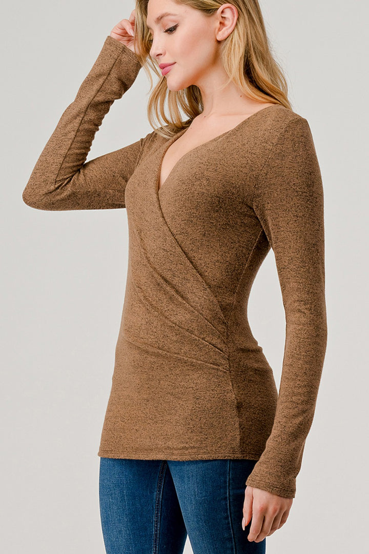 Natural Vibe Wrap Brushed Blouse (Coffee)