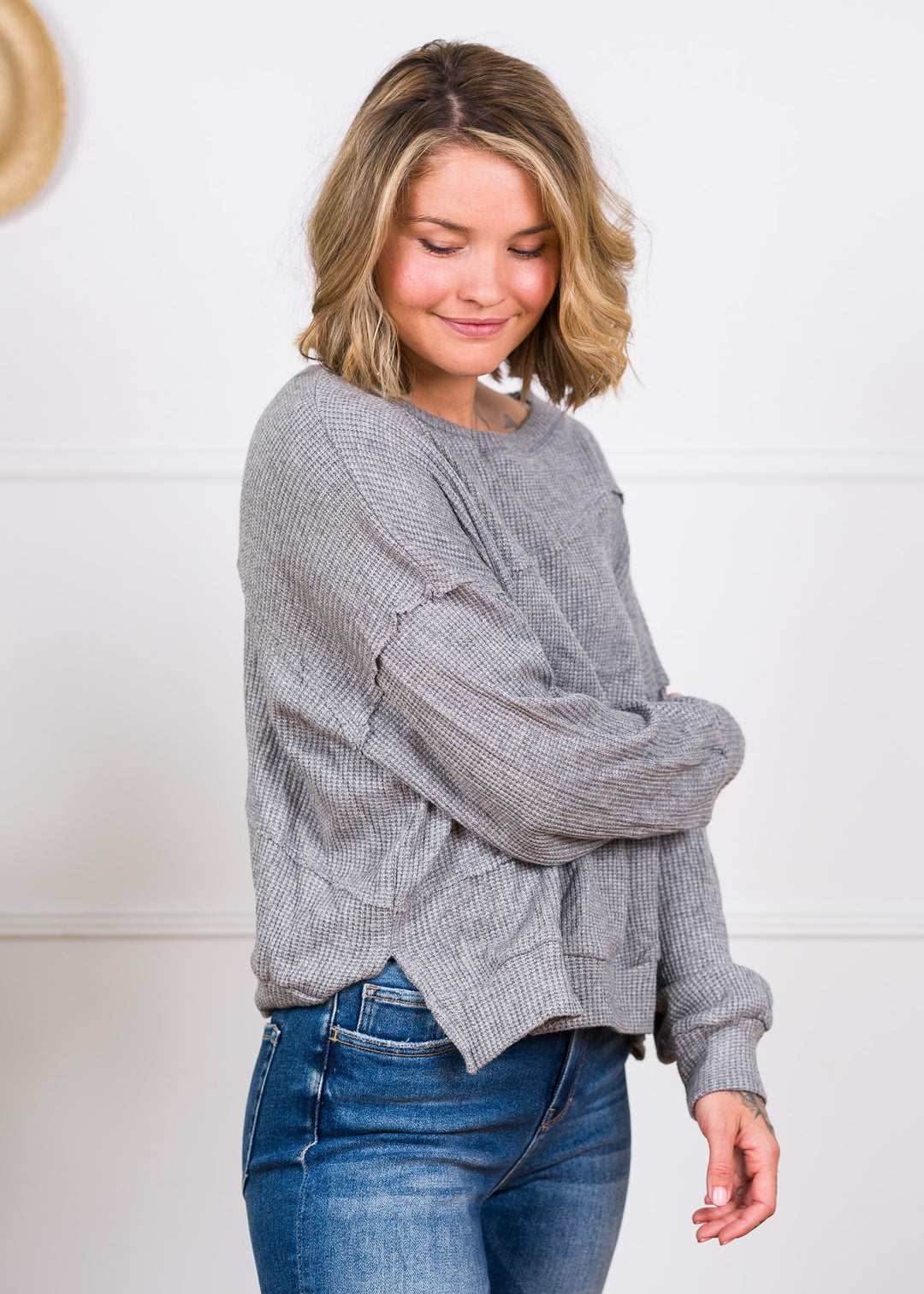 Jolie Waffle Sweater (Heather Grey)