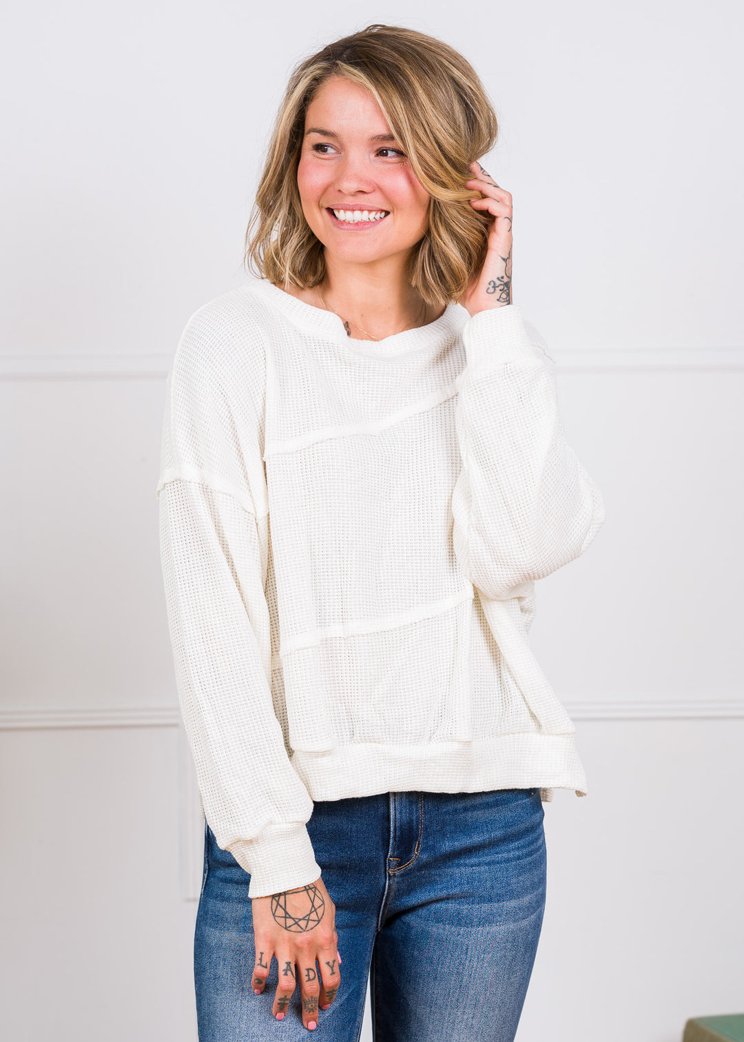 Jolie Waffle Sweater (White)