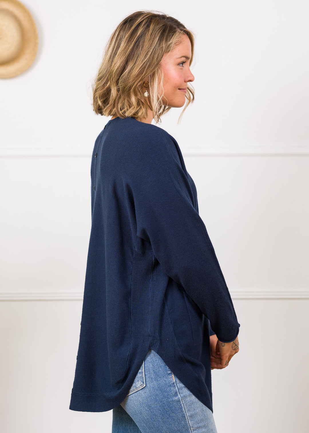 Meo Oversized Button Sweater (Navy)