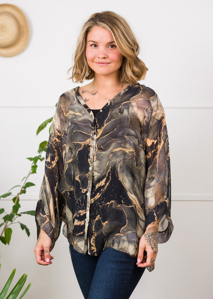 Meo Silk Button Shirt (Black)