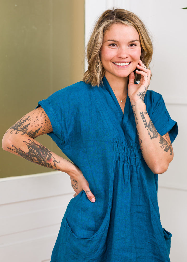 Meo Linen Pocket Dress (Dark Teal)