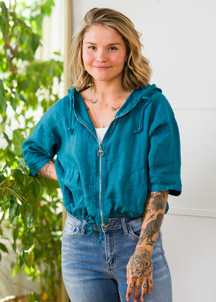 Meo Linen Bomber Jacket (Ocean Blue)