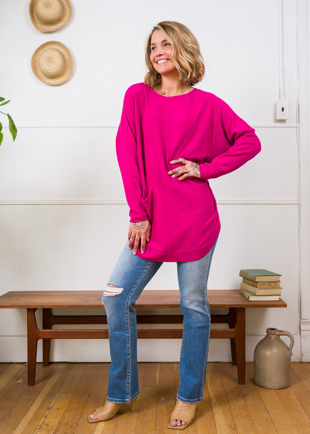 Meo Oversized Button Sweater (Magenta)