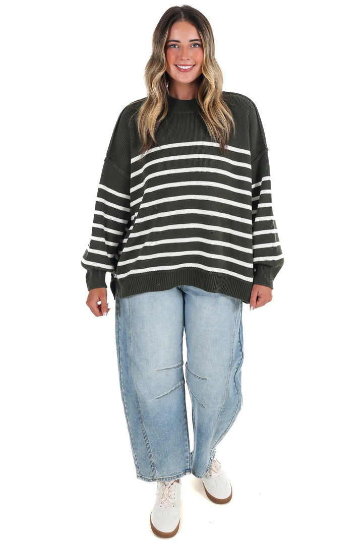 Zen Striped Arthur Sweater (Dark Olive)
