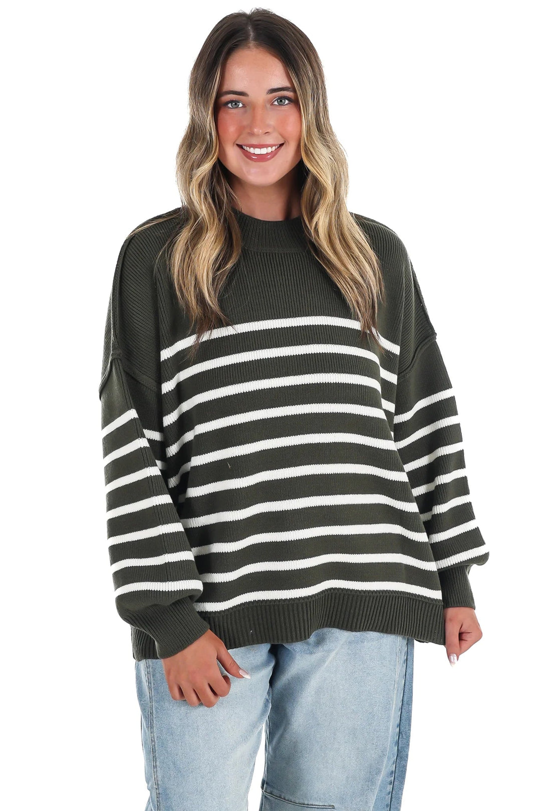 Zen Striped Arthur Sweater (Dark Olive)