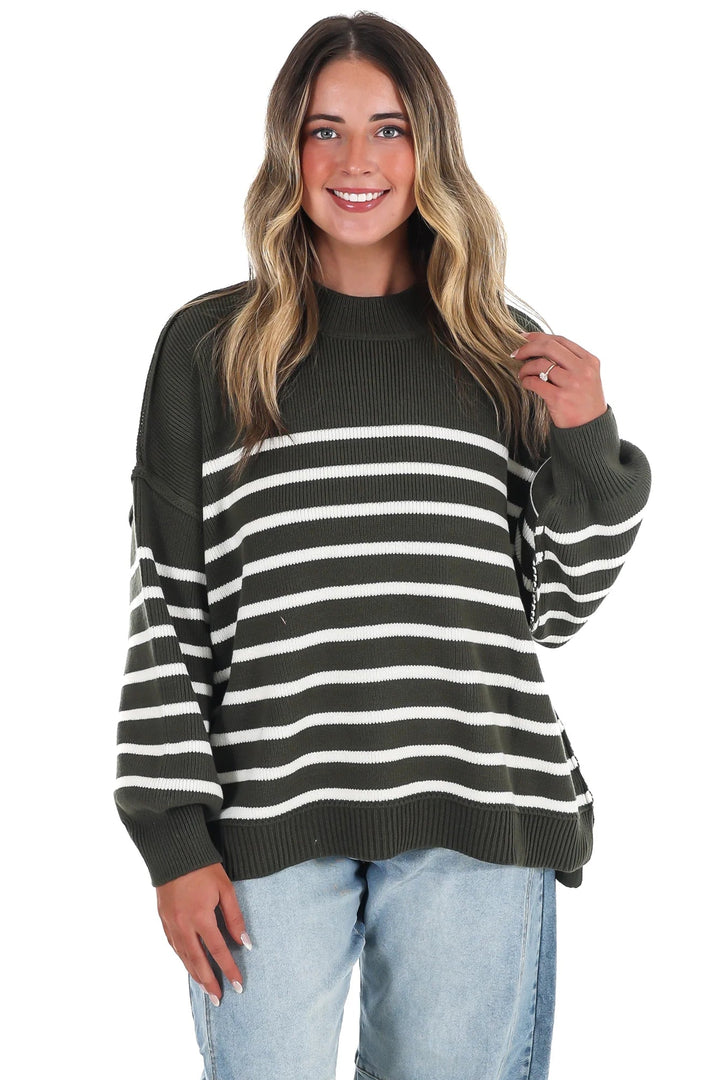 Zen Striped Arthur Sweater (Dark Olive)