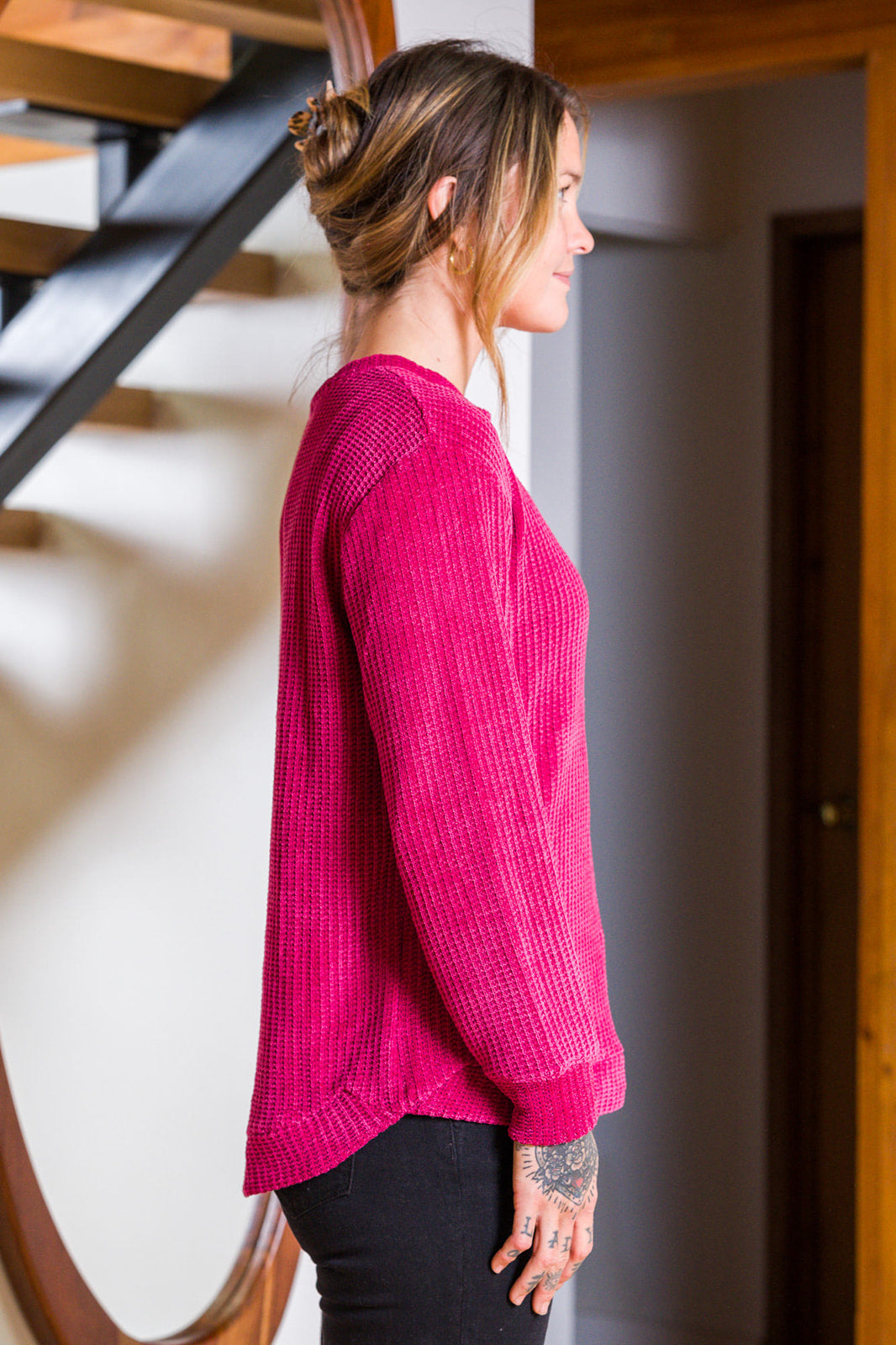 Zen Chenille Waffle Sweater (Magenta)