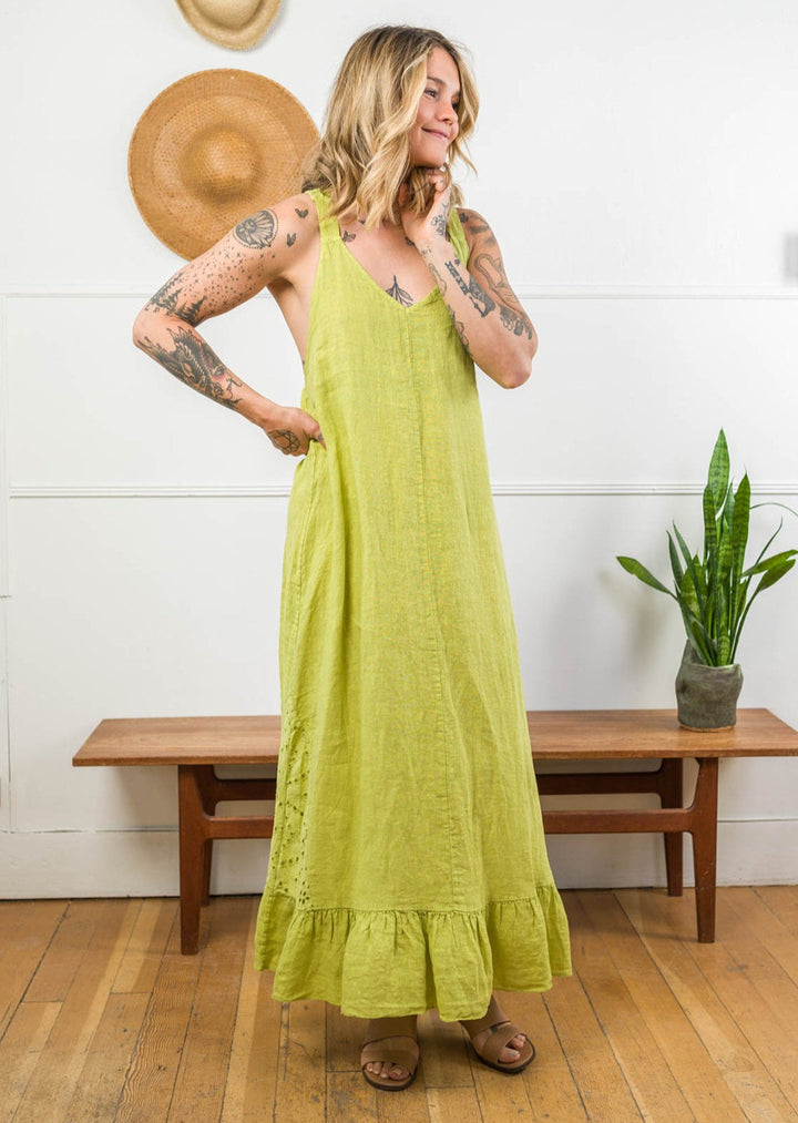 Meo Linen Crochet Maxi Dress (Avocado)