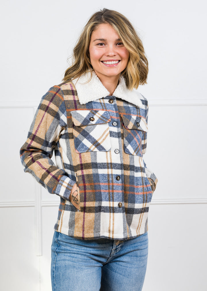 Bibi Sherpa Plaid Flannel Jacket
