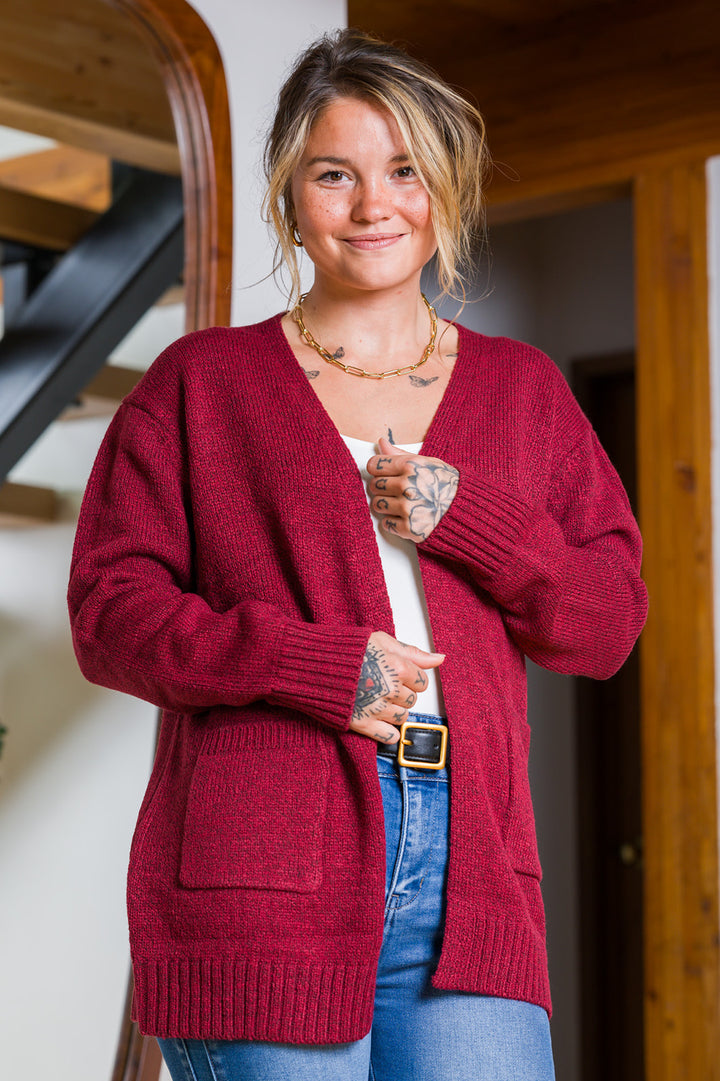 Zen Knit Pocket Cardigan (Cabernet)