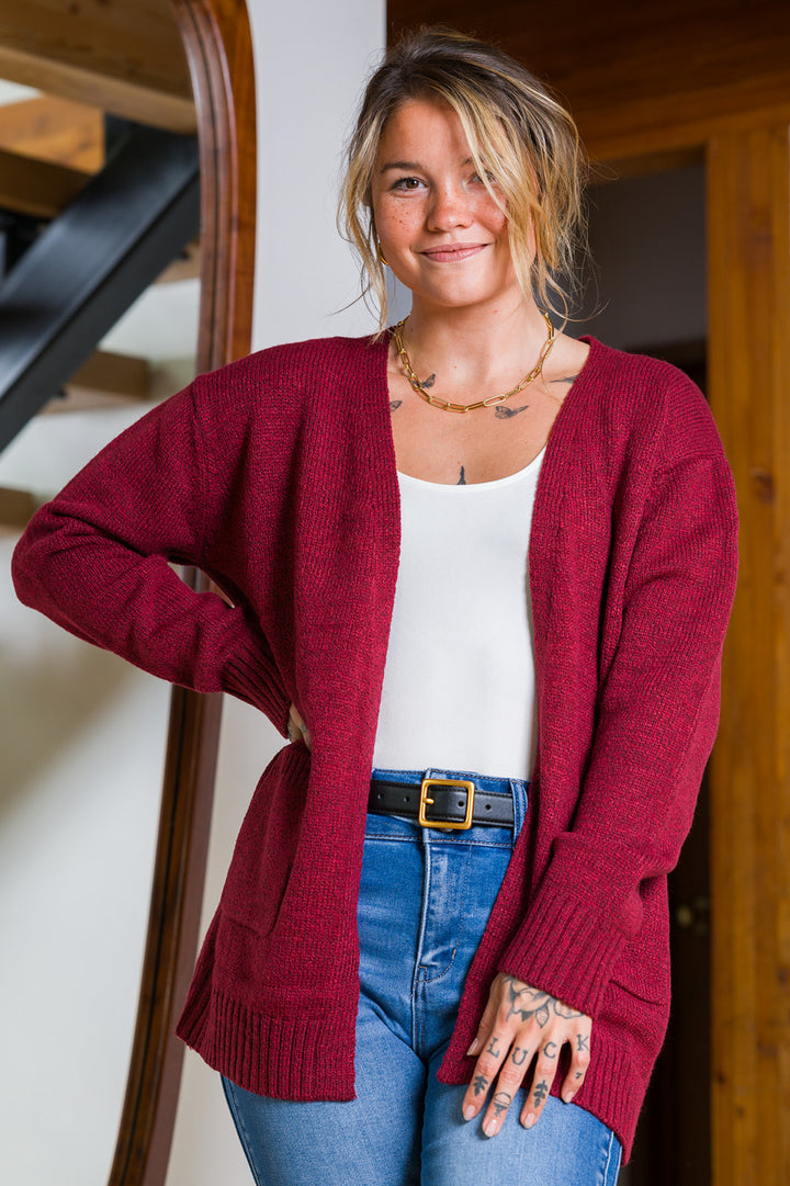 Zen Knit Pocket Cardigan (Cabernet)