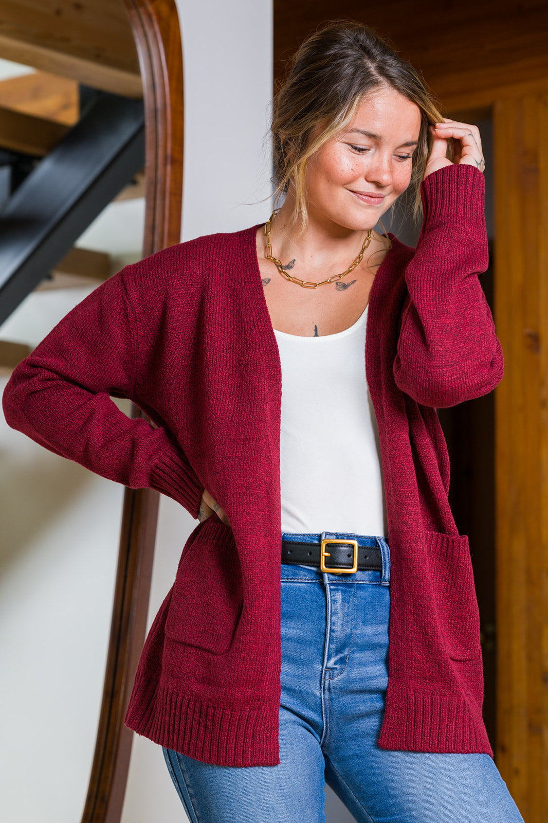 Zen Knit Pocket Cardigan (Cabernet)