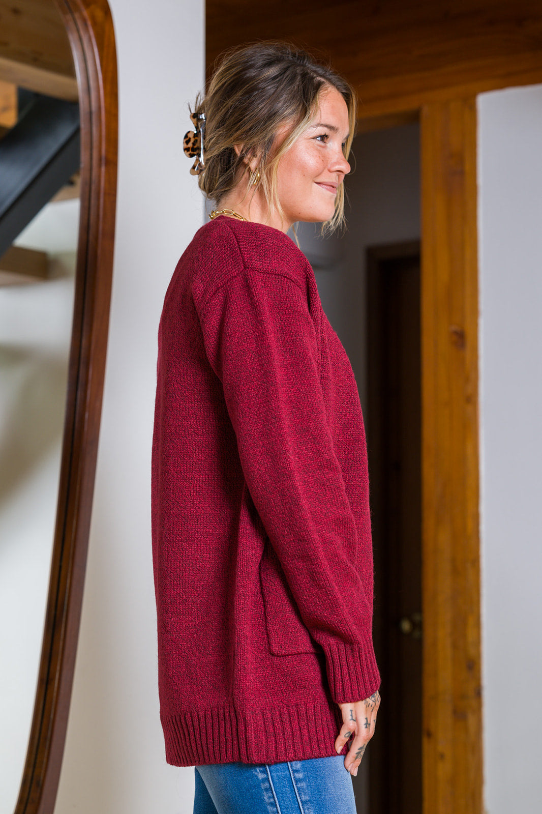 Zen Knit Pocket Cardigan (Cabernet)