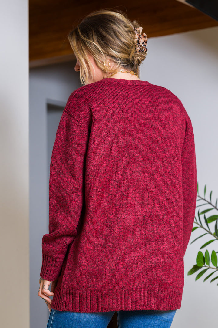 Zen Knit Pocket Cardigan (Cabernet)