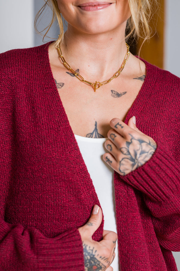 Zen Knit Pocket Cardigan (Cabernet)