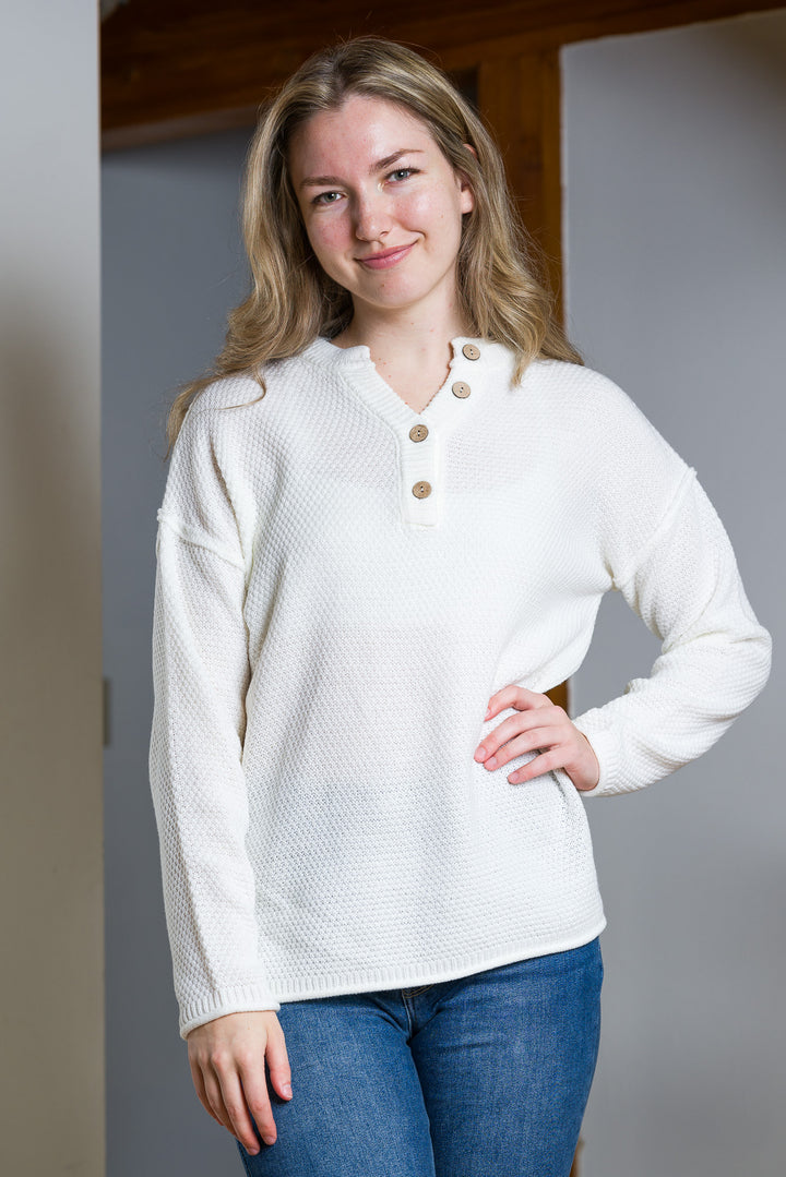 Zen Henley Waffle Sweater (Ivory)