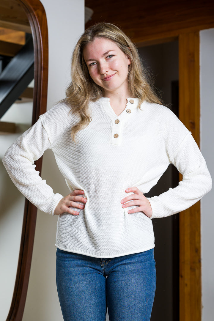 Zen Henley Waffle Sweater (Ivory)