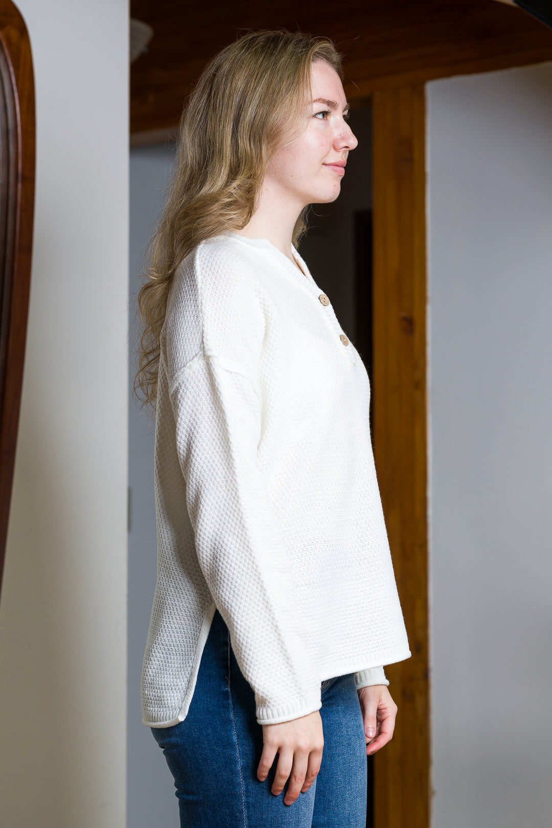 Zen Henley Waffle Sweater (Ivory)