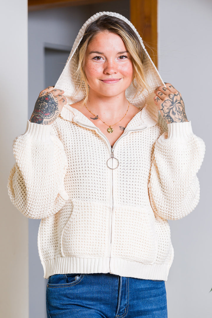 My Cozy Cable Knit Zip Up Hoodie (Cream)