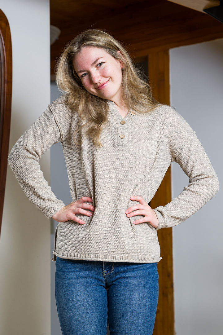 Zen Henley Waffle Sweater (Beige)