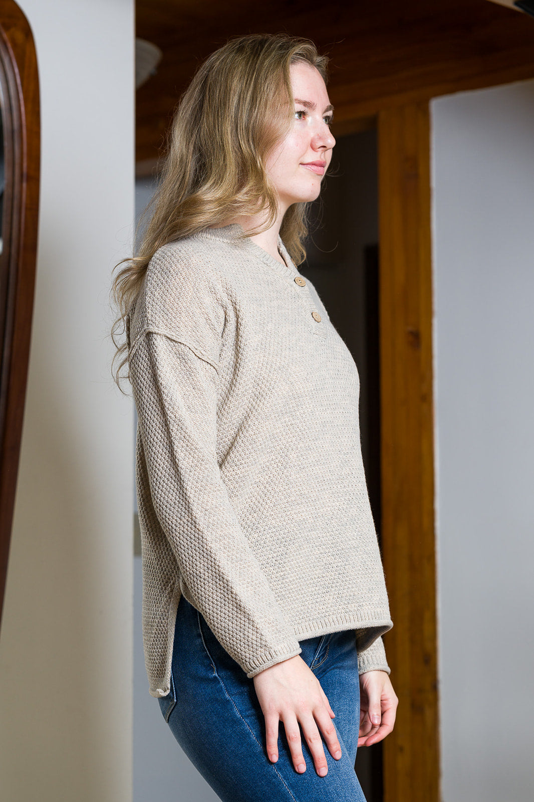 Zen Henley Waffle Sweater (Beige)