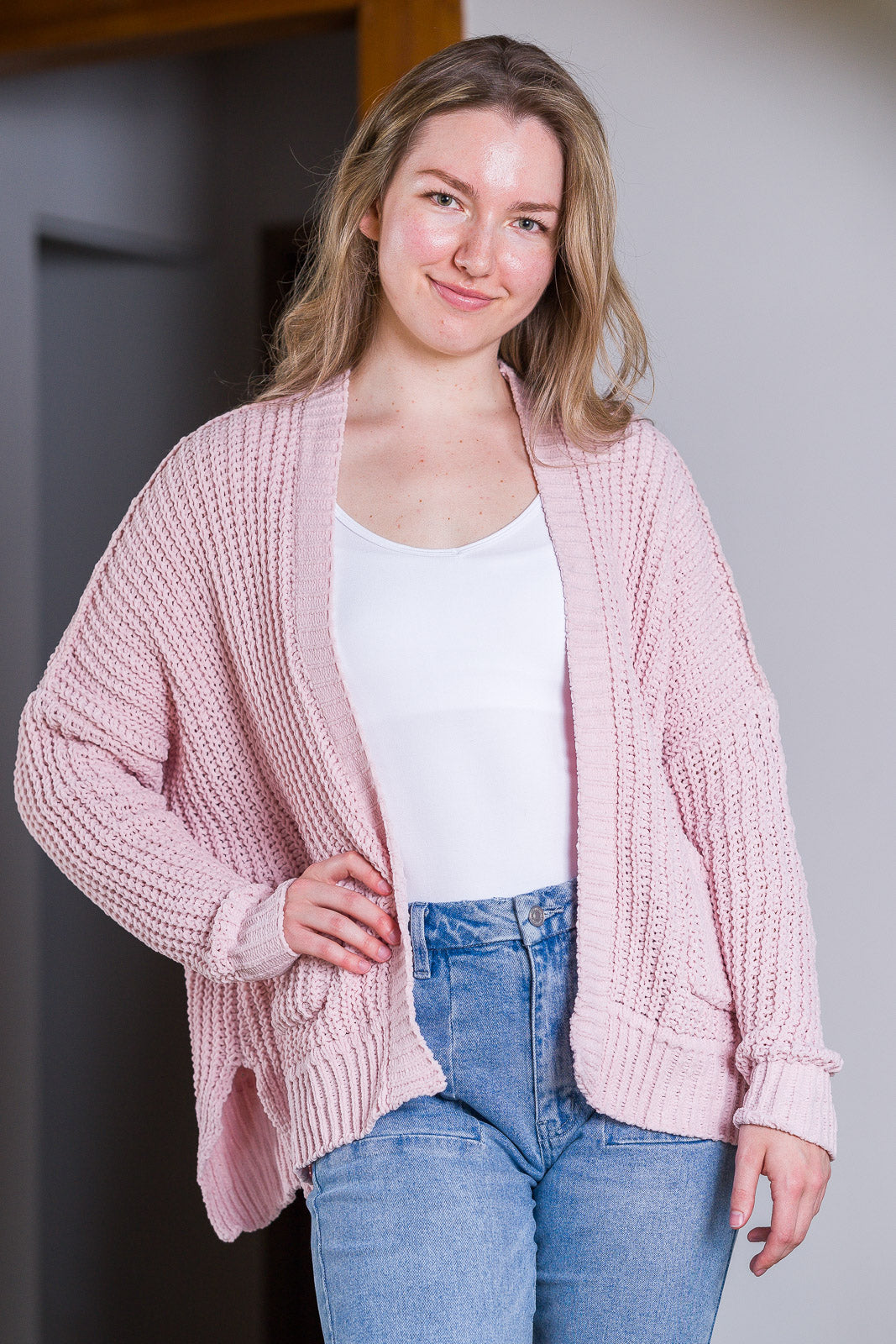 My Cozy Chenille Clara Cardigan  (Blush)