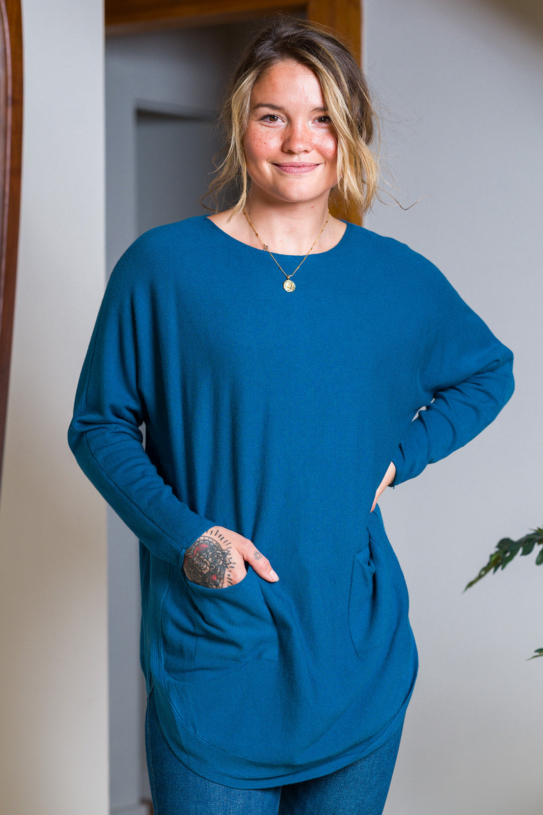 Meo Oversized Button Sweater (Dark Teal)