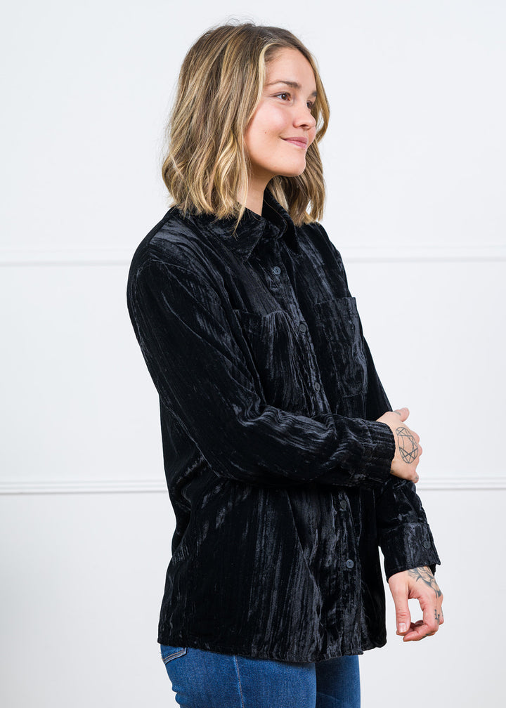 Bibi Velvet Button Down Shirt (Black)