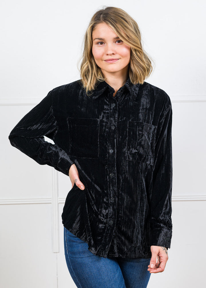 Bibi Velvet Button Down Shirt (Black)