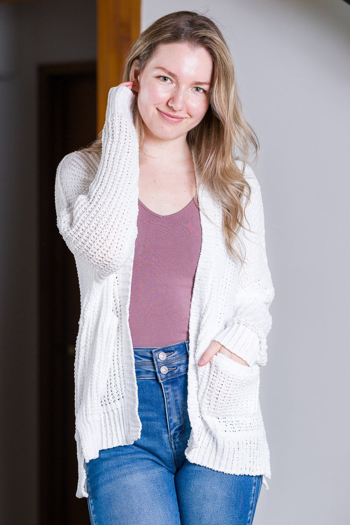 My Cozy Chenille Clara Cardigan  (White)