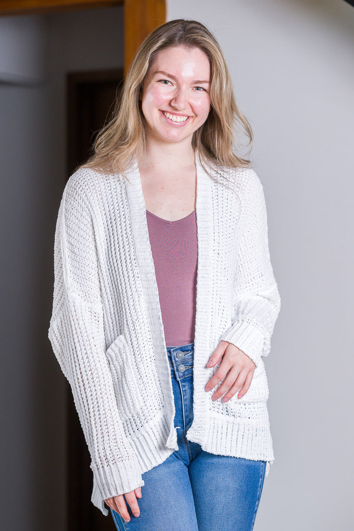 My Cozy Chenille Clara Cardigan  (White)