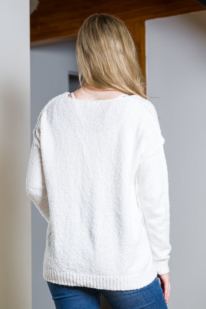 My Cozy Fuzzy Teddy Sweater (White)