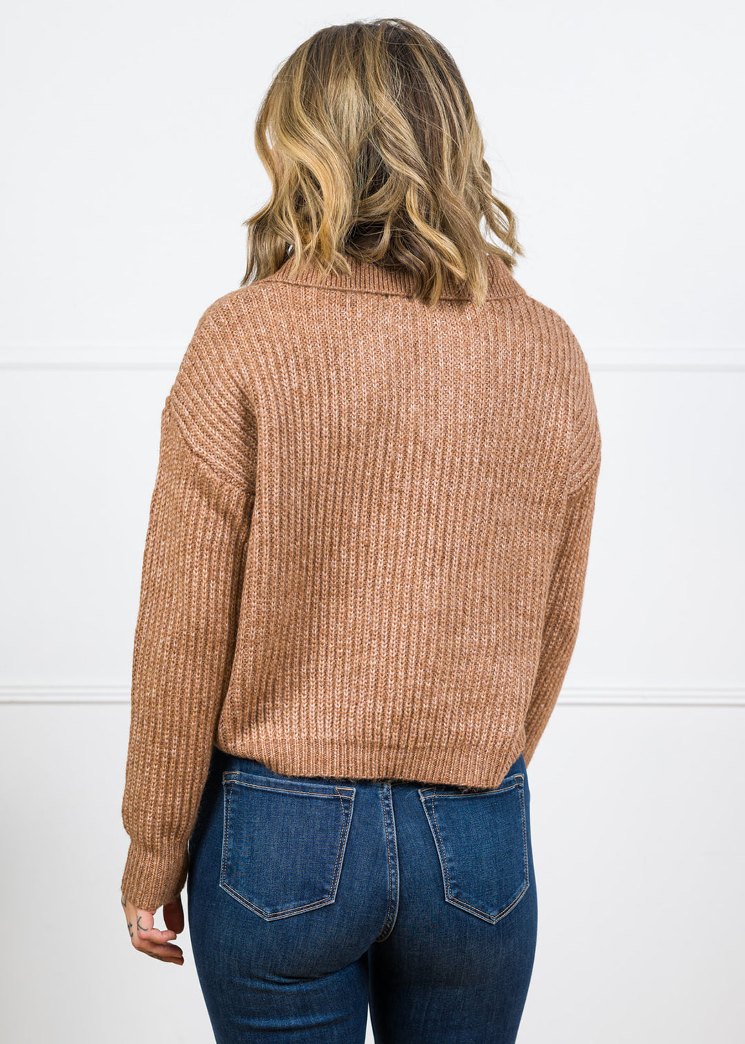 Zen Knit Collared Sweater (Deep Camel)