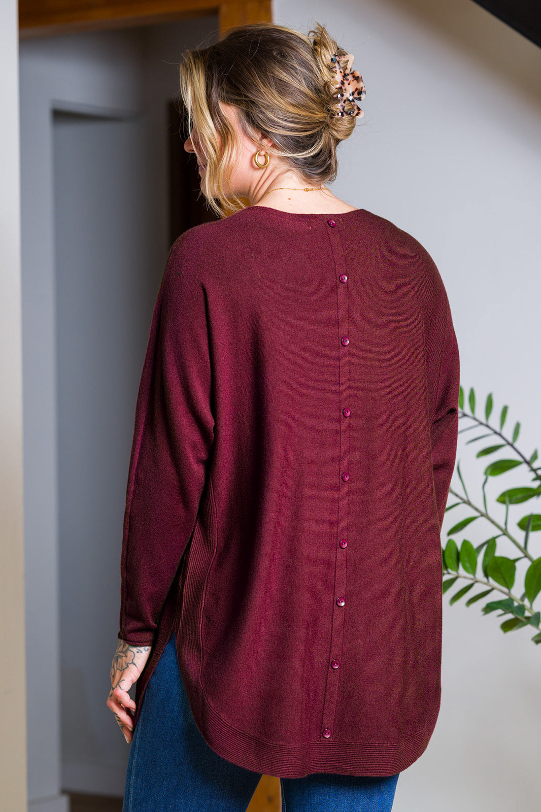 Meo Oversized Button Sweater (Plum)